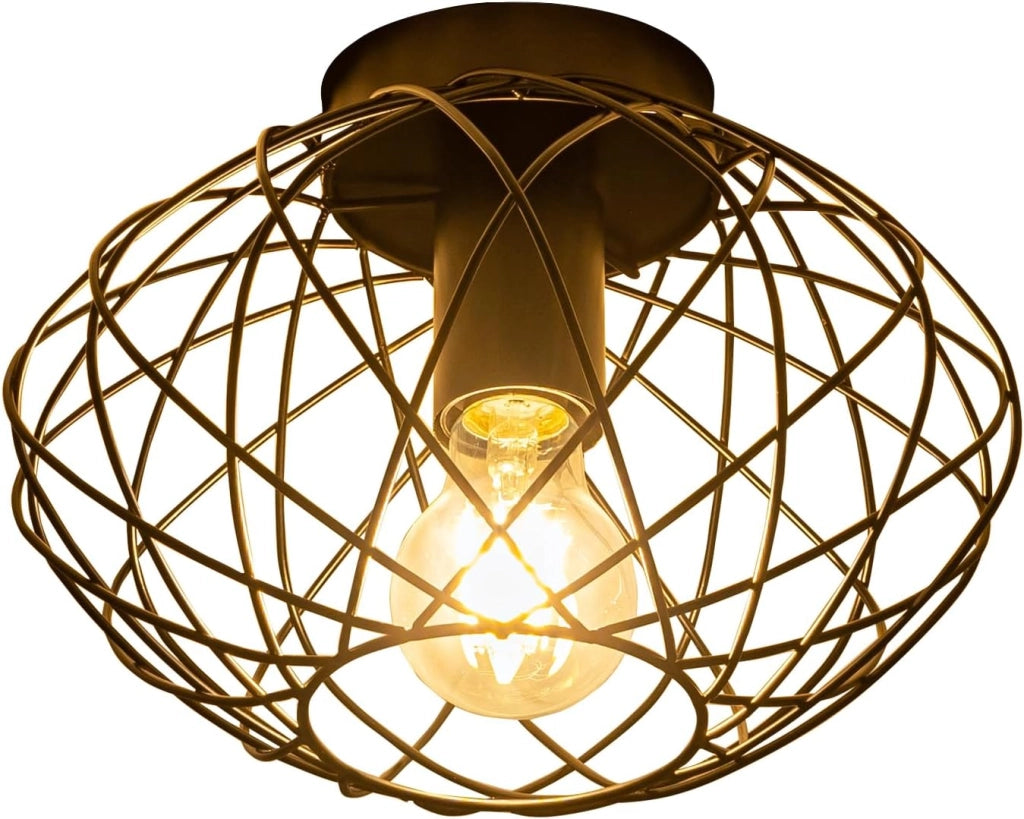 ZMH Lampada da soffitto plafoniera vintage nera 25cm griglia gabbia