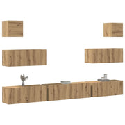 Set Mobile TV 7 pz-Credenza per TV Montato a Parete Rovere in Legno Multistrato 384438