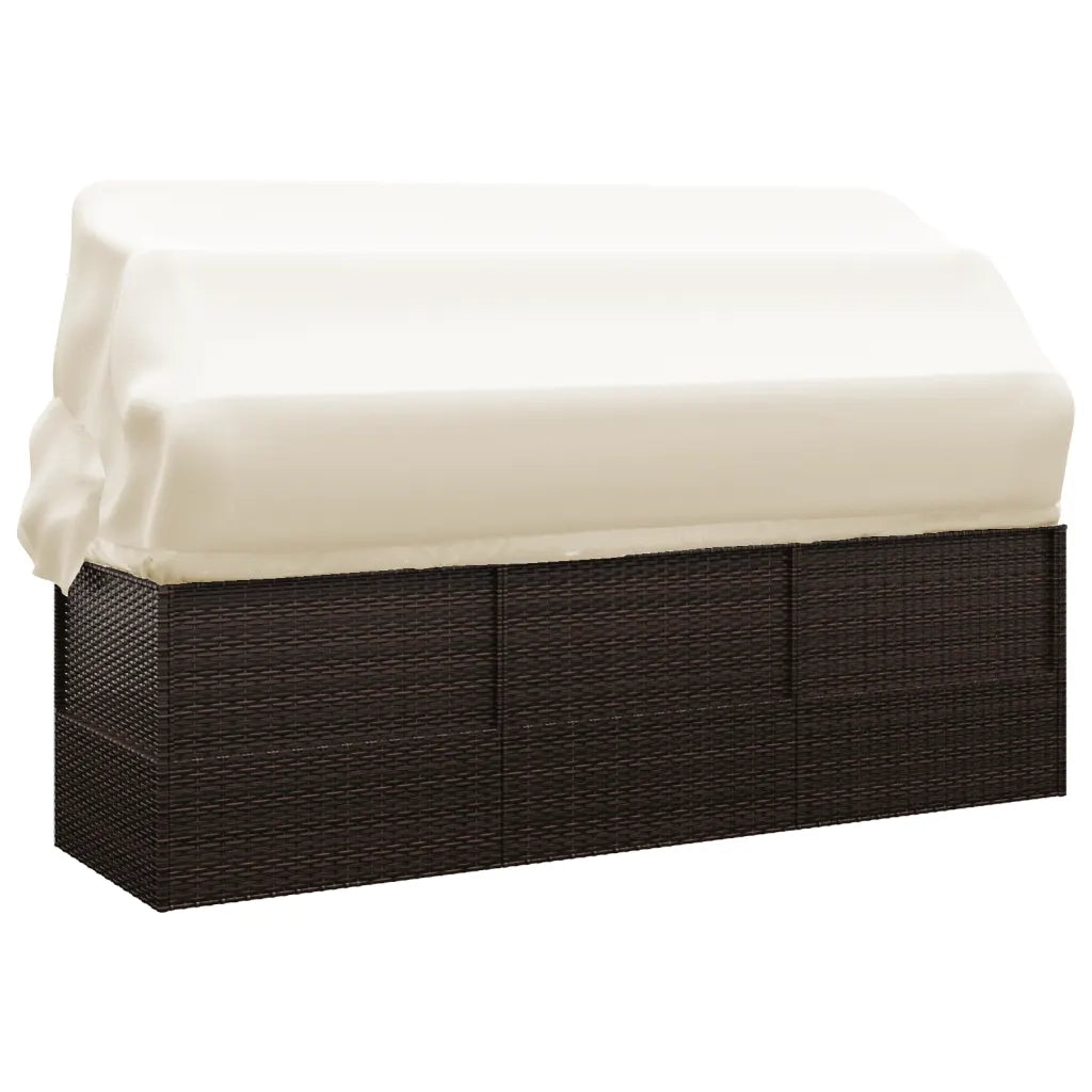 Lettino Prendisole Esterno Tetto e Cuscini Marrone Polyrattan 319567