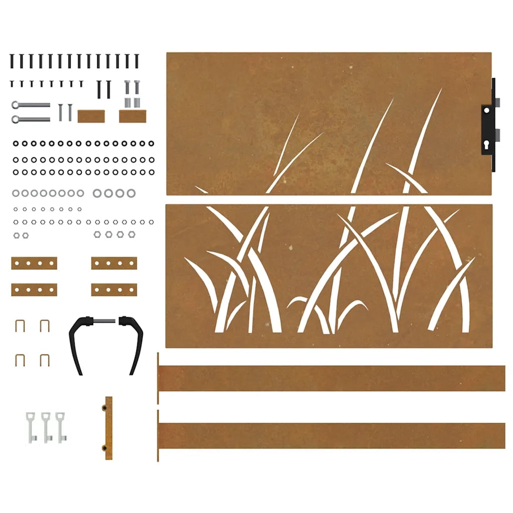 Cancello da giardino 100x100 cm in acciaio Corten con design erba 153227