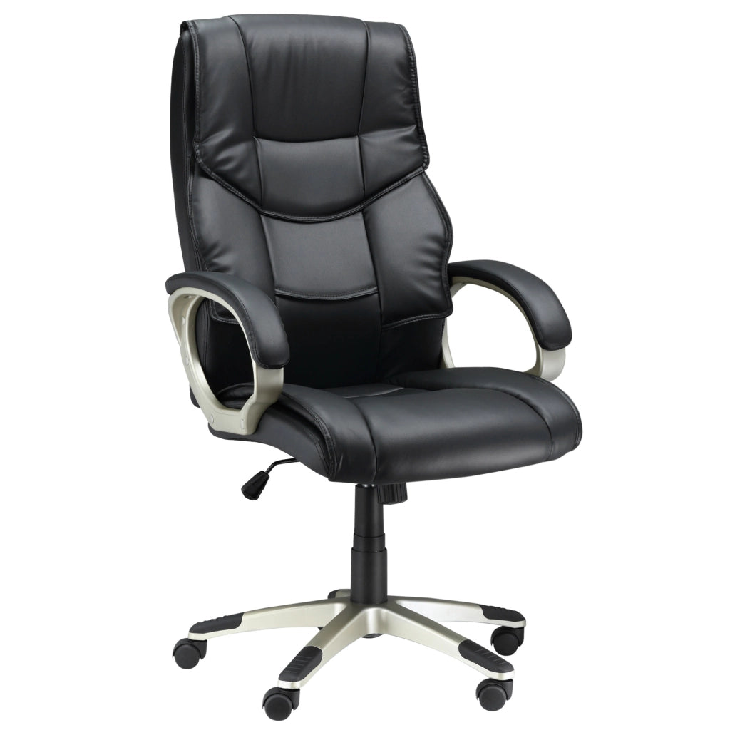 Sedia da ufficio girevole con altezza regolabile e funzione oscillante in ecopelle nera e metallo 70 × 58 × 114–124 cm