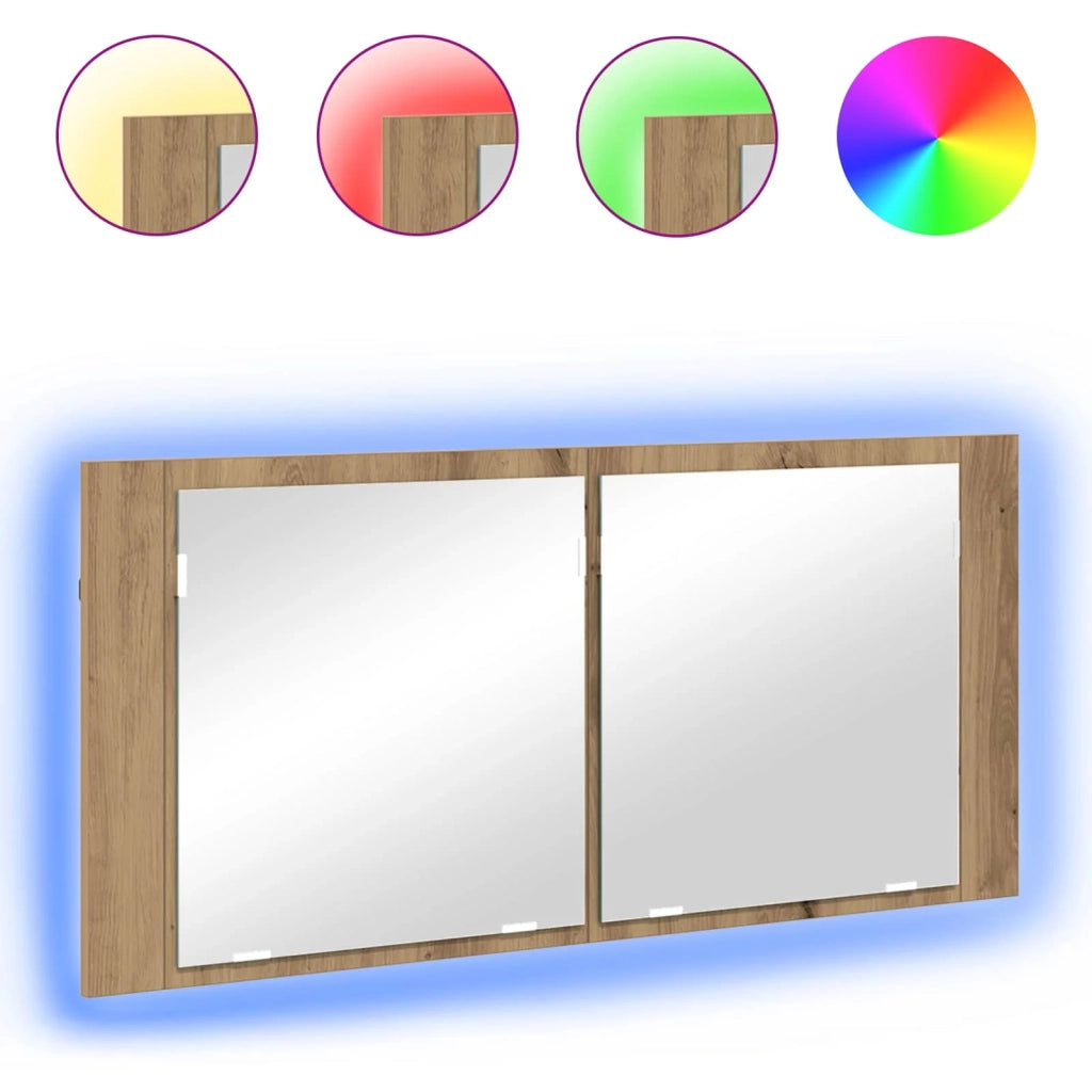 Armadio Specchio LED Rovere artigianale 100 x 12 x 45 cm 875043