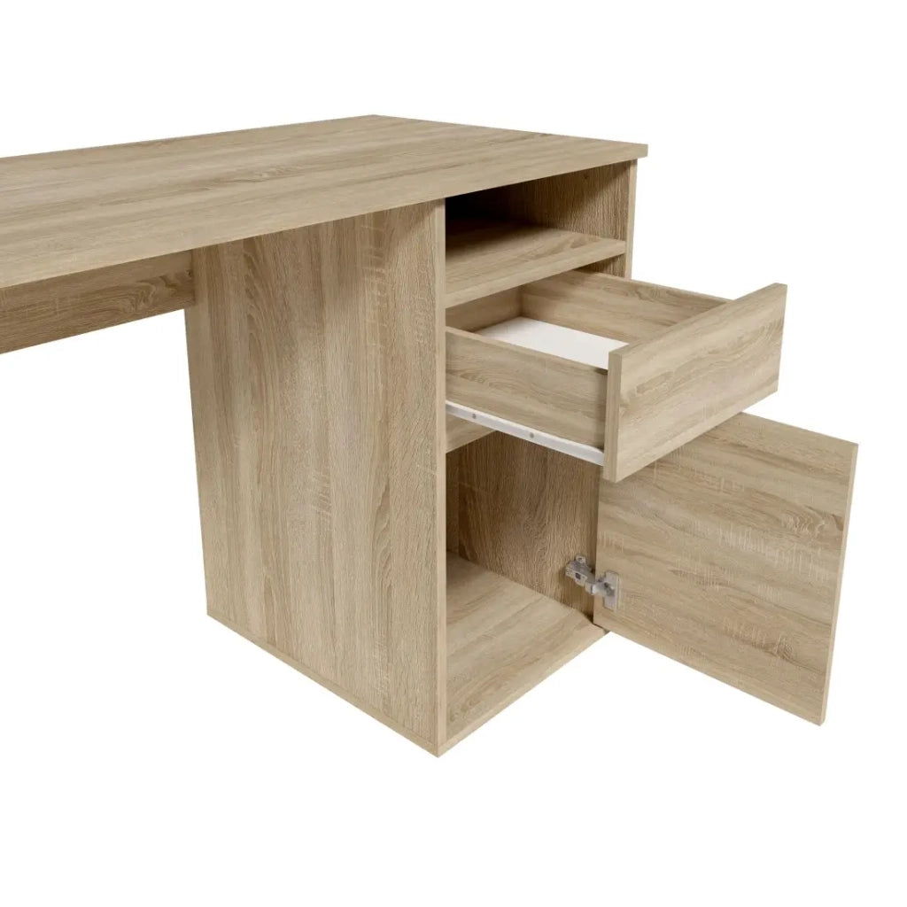 Scrivania BILOU in rovere Sonoma - 1 cassetto, 1 porta e 2 vani - Stile legno chiaro e design pratico
