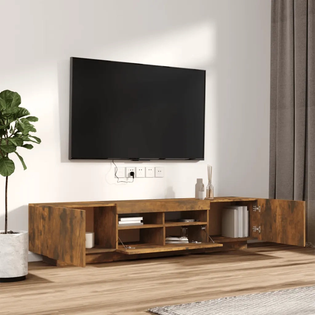 Set Mobili TV 2pz | Armadietto TV | Mobile Porta TV con Luci LED Rovere Fumo in Legno Multistrato