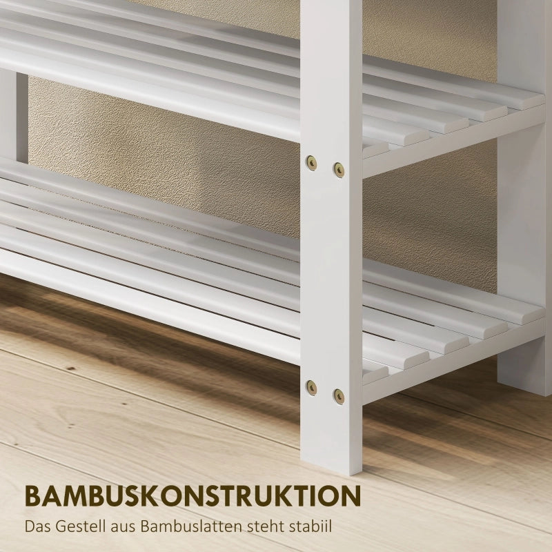 Panca porta scarpe in bamb¨´ con 2 ripiani, panca contenitore, per ingresso, 70x28x45 cm, bianca