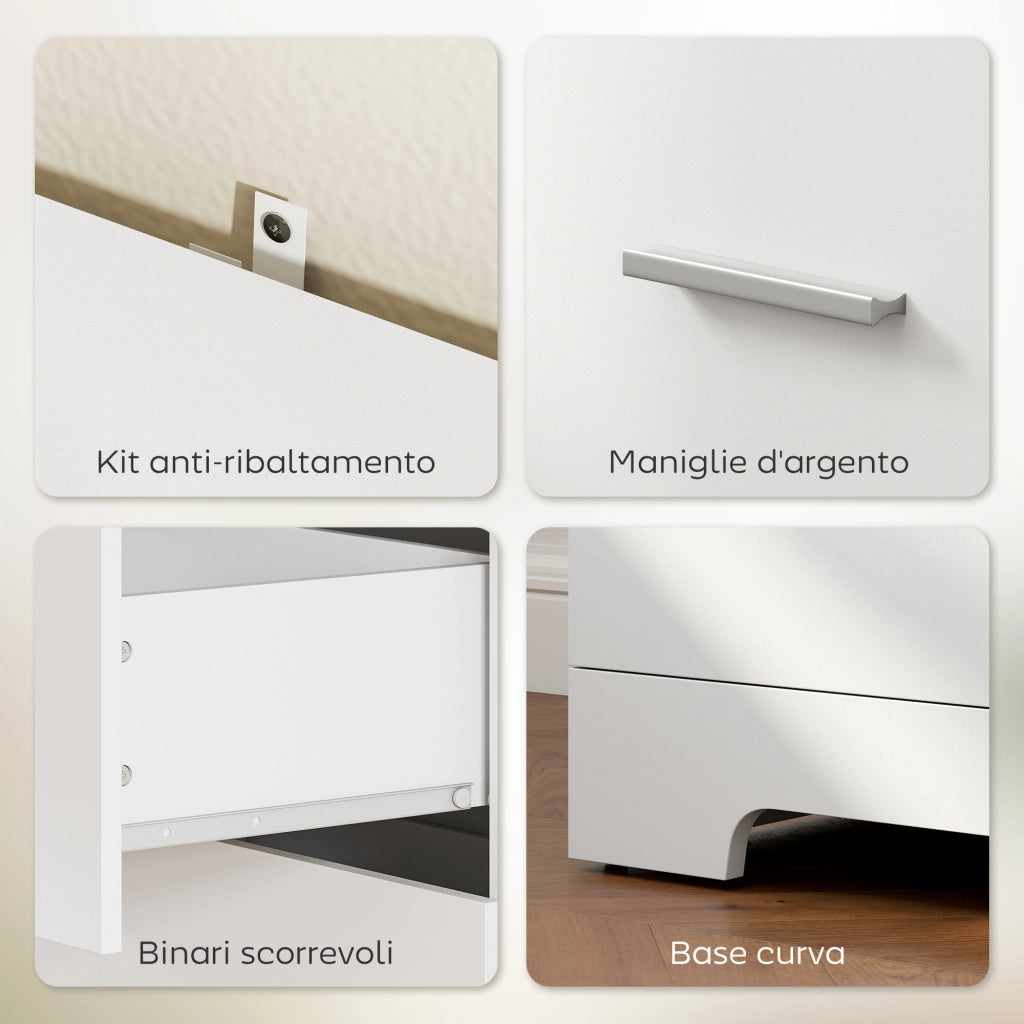 Libreria a Muro con 3 Ripiani Aperti e 3 Cassetti. in Legno. 79x39.5x182.2 cm. Bianco