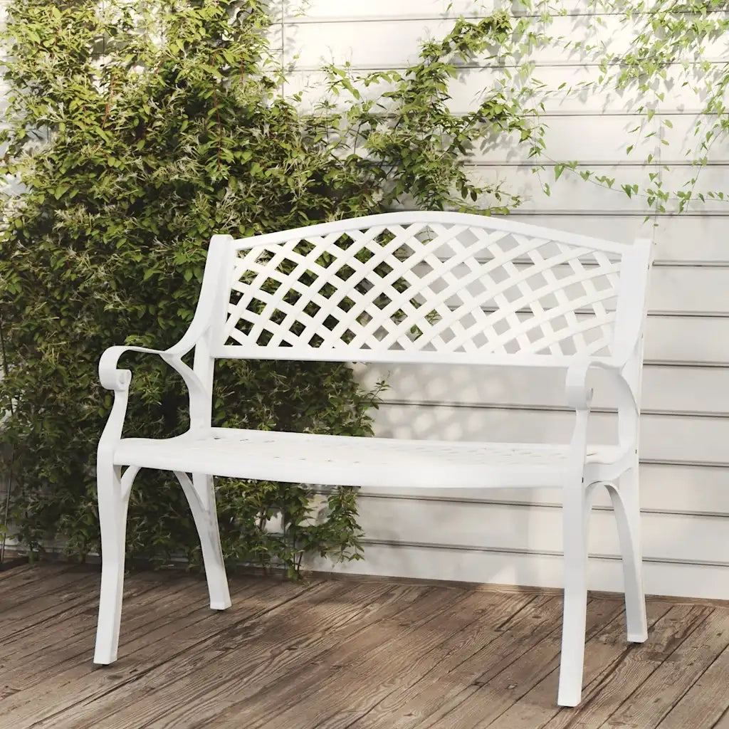 Panchina da Giardino | Panca da Giardino 102 cm in Alluminio Pressofuso Bianco