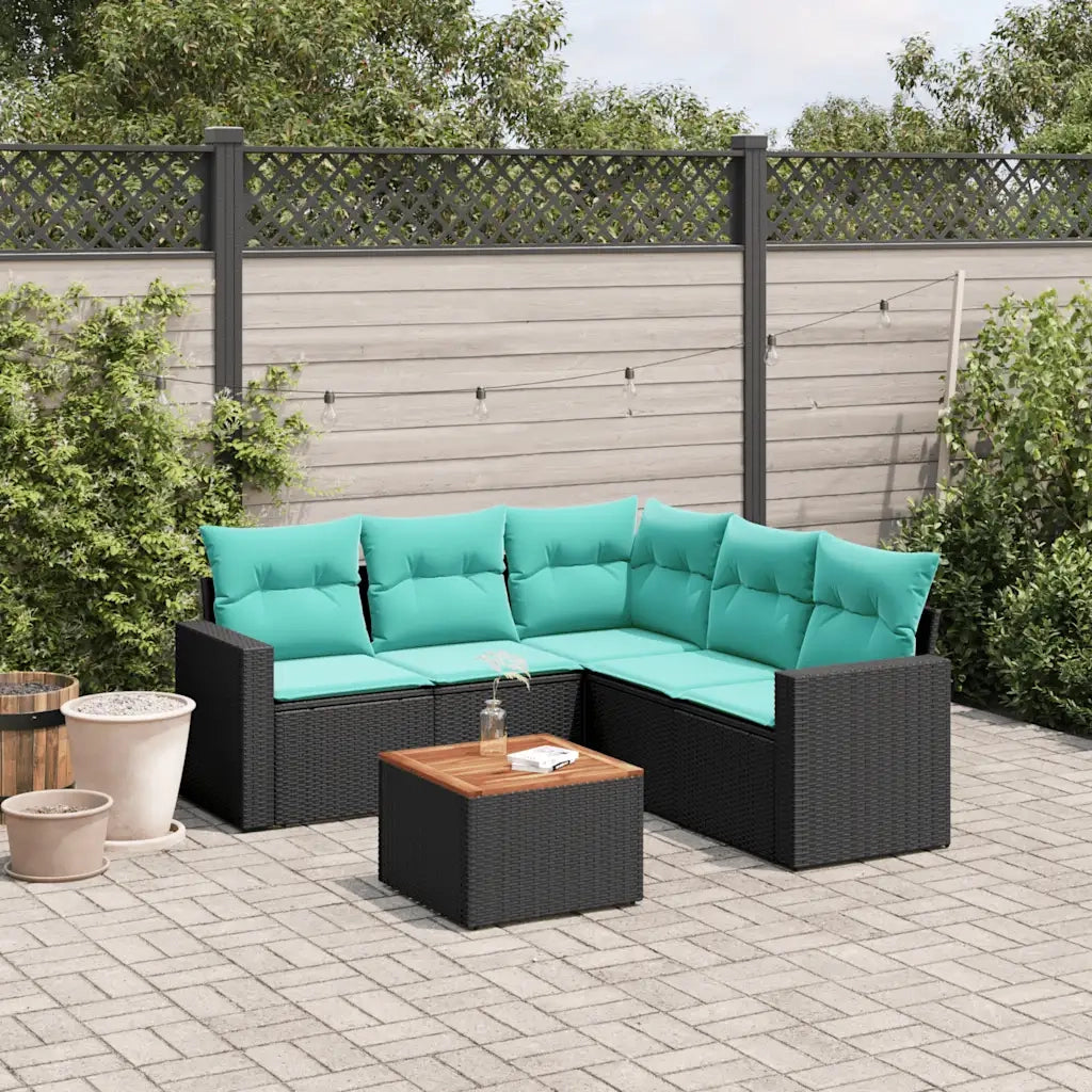 Set Divani da Giardino 6 pz con Cuscini Nero in Polyrattan 3256449