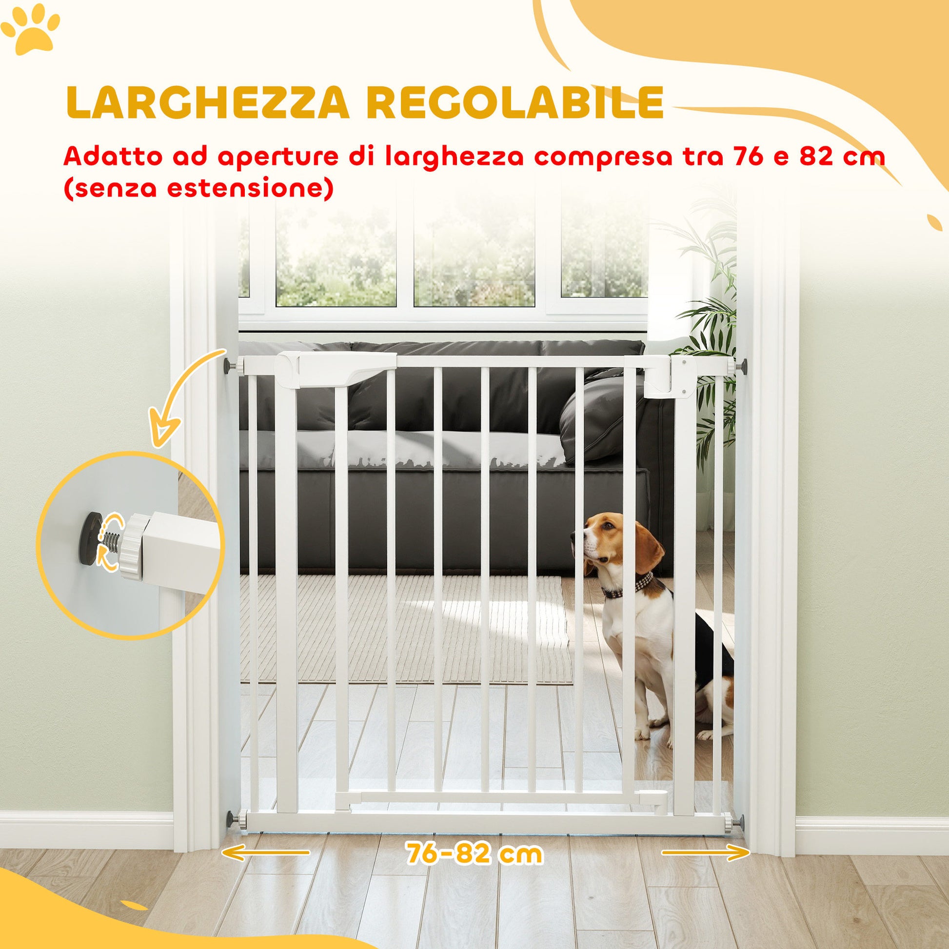 Cancello di Sicurezza per Bambini e Animali 76-82x76 cm Chiusura Automatica e Montaggio a Pressione Bianco