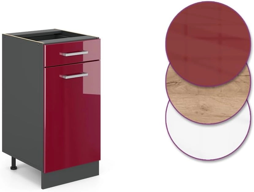 Mobiletto base per cucina R-Line, Rosso lucido, 40 cm senza piano di lavoro, per la libera combinazione all'interno di sistemi cucina modulari