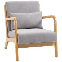 Poltrona Lounge con 3 Cuscini Inclusi, Seduta Profonda, Braccioli, Struttura in Legno di Gomma, Velluto, Grigio