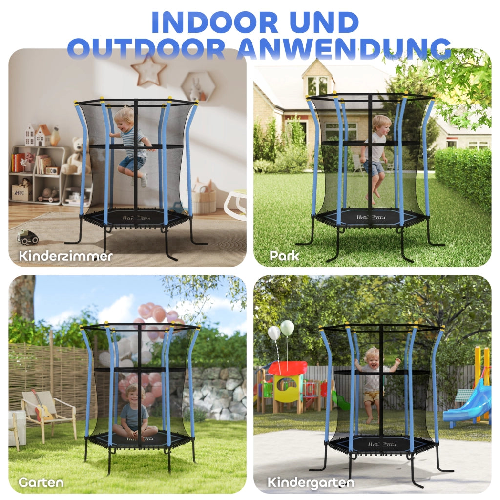Trampolino per bambini ¨C Xylo ¨C ?163,5 cm con rete di sicurezza, imbottitura, acciaio, portata 50 kg, nero e blu