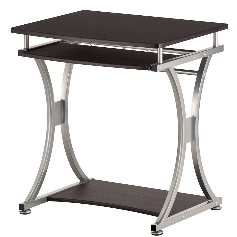 Scrivania Porta PC Tavolo Studio con Porta Tastiera e Ripiani Metallo e Legno Silver Marrone