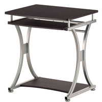 Scrivania Porta PC Tavolo Studio con Porta Tastiera e Ripiani Metallo e Legno Silver Marrone