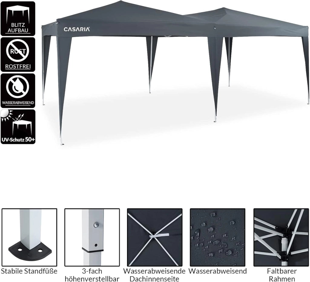 Deuba Gazebo Capri 3x6m Pop-Up Antracite Idrorepellente con Borsa Protezione UV Padiglione Pieghevole Tendone Festa