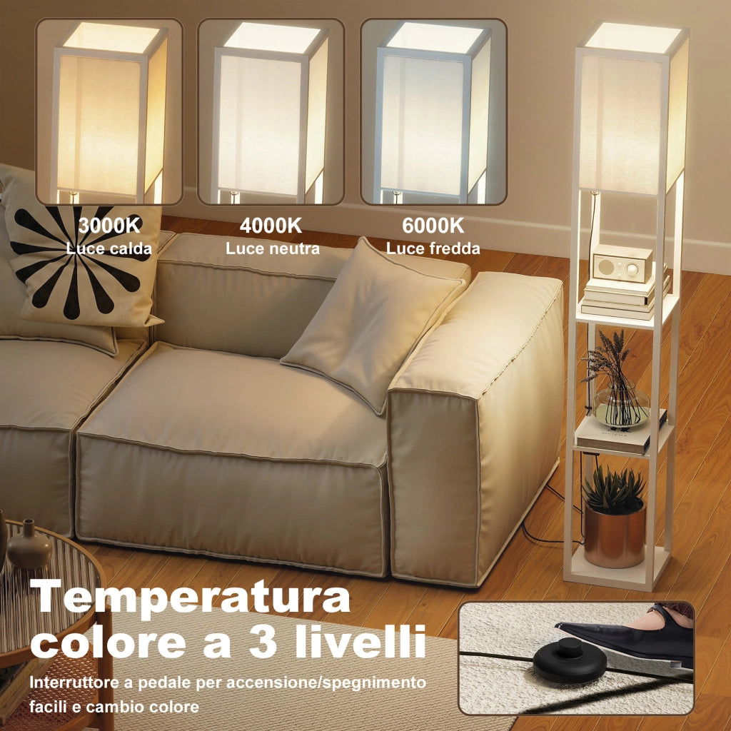 Lampada da Terra con Ripiani e USB ¨C zephmum ¨C Bianco