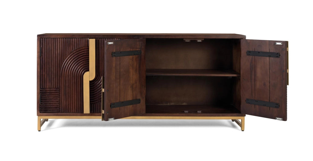 Credenza in legno massello con quattro ante e dettagli dorati