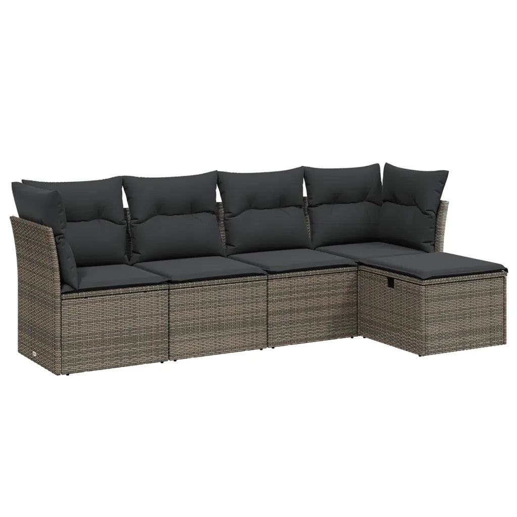 Set Divano da Giardino 5 pz con Cuscini Grigio in Polyrattan