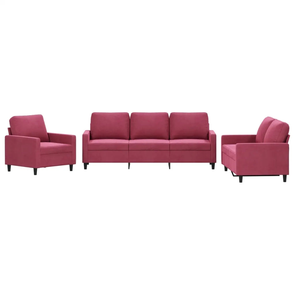 Set di Divani 3 pz con Cuscini Rosso Vino in Vellutocod mxl 107070