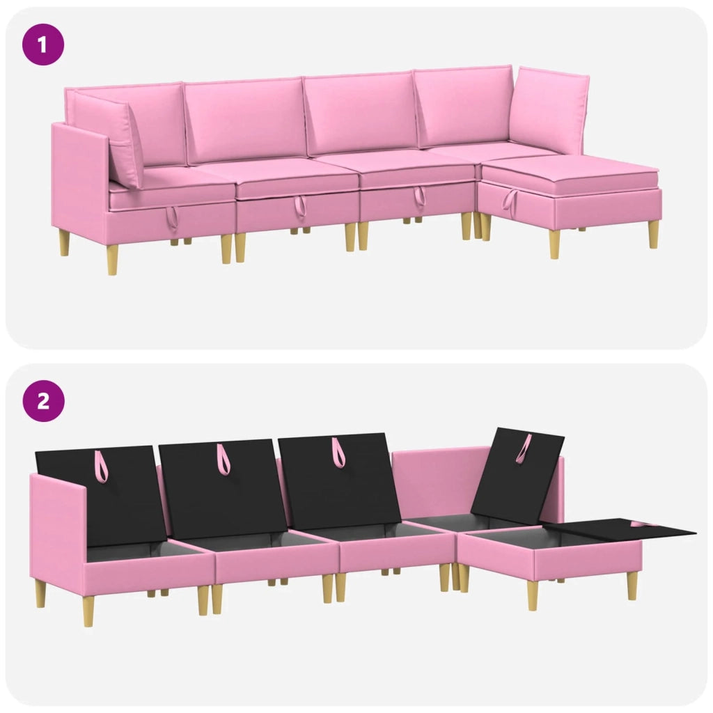 Set di divani modulari con spazio di archiviazione 5 pcs Rosa
