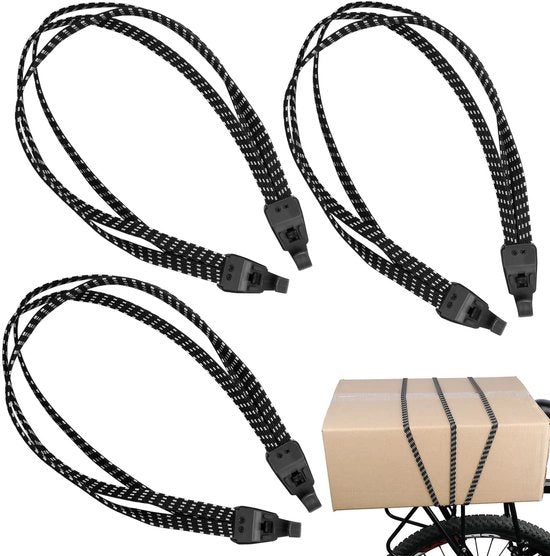 Fascia di sospensione per bicicletta 3 pezzi 75cm, elastici con ganci, fascia elastica regolabile, espansore per portabagagli, cesta posteriore e motocicletta