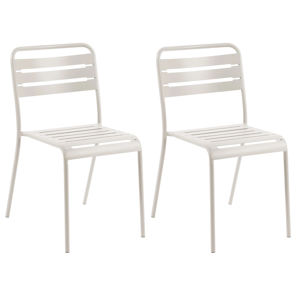 Set di 2 Sedie da Giardino in Ferro Metallo Beige Chiaro Senza Braccioli Impilabili per Esterni
