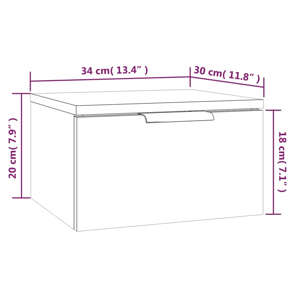 Comodino | Armadio da Notte | Mobiletto da notte a Muro Rovere Fumo 34x30x20 cm