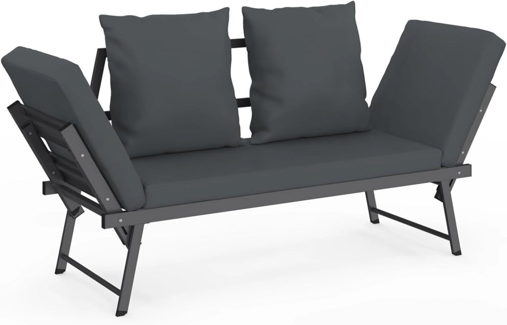 Divano da Giardino e Panca trasformabile NOLA a 2/3 posti con braccioli reclinabili in Metallo e Cuscini Grigio Antracite