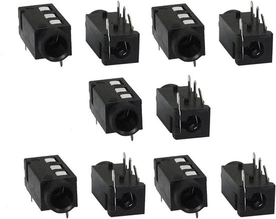 Connettore stereo jack PCB 4 pin 3,5 mm - Nero - Set da 10 pezzi