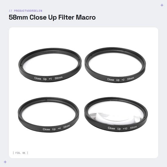 Kit di filtri ottici per macrolenti 58mm - filtro di ingrandimento - kit di filtri per lenti - vetro ottico - accessorio per fotocamera - set 1/2/4/10