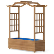 Fioriera da giardino in legno massello 110 x 40 x 124 cm con tetto sospeso e tralicci laterali in finitura naturale 20_0018922