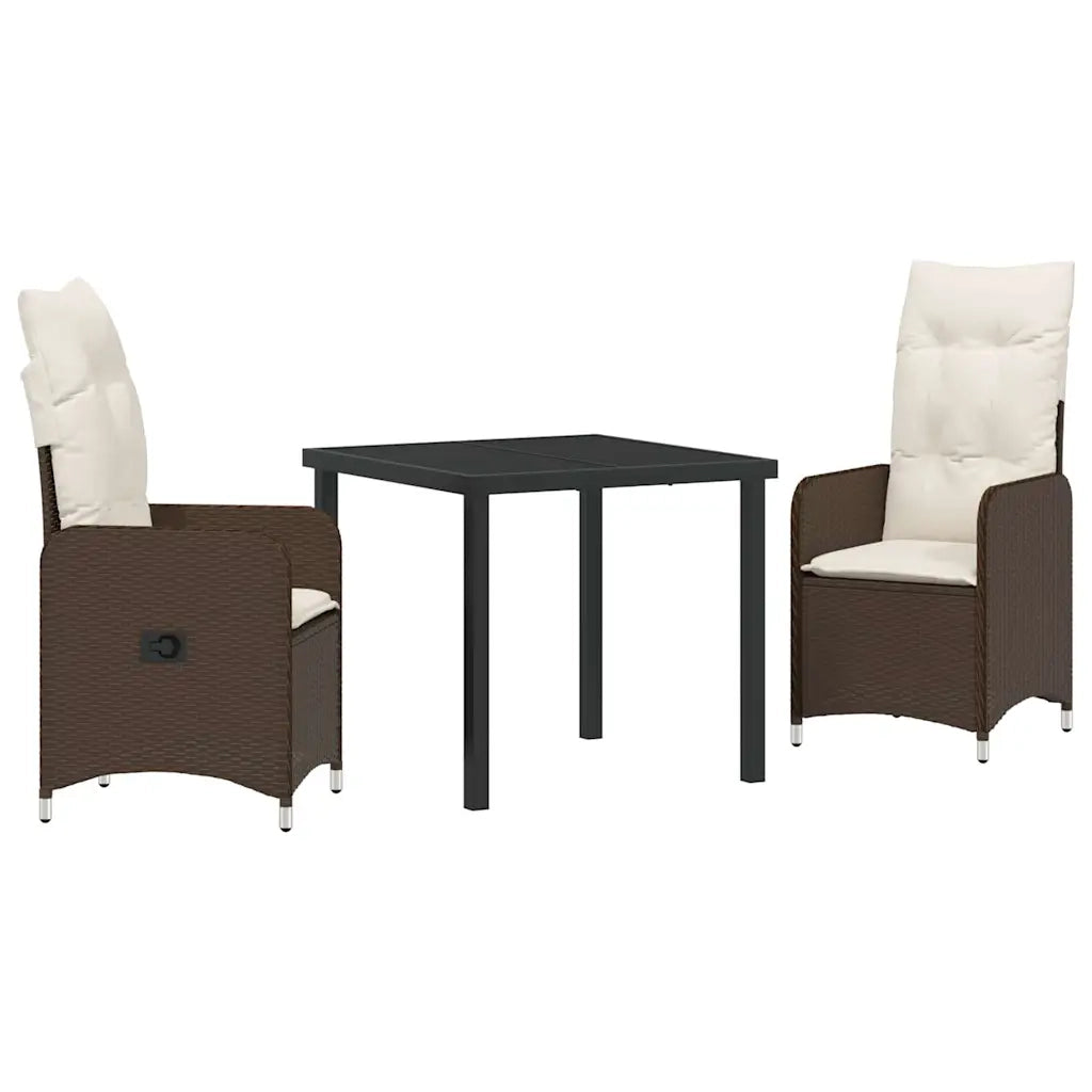 Set da Pranzo per Giardino con cuscino 3 pcs Marrone polyrattan 3379639