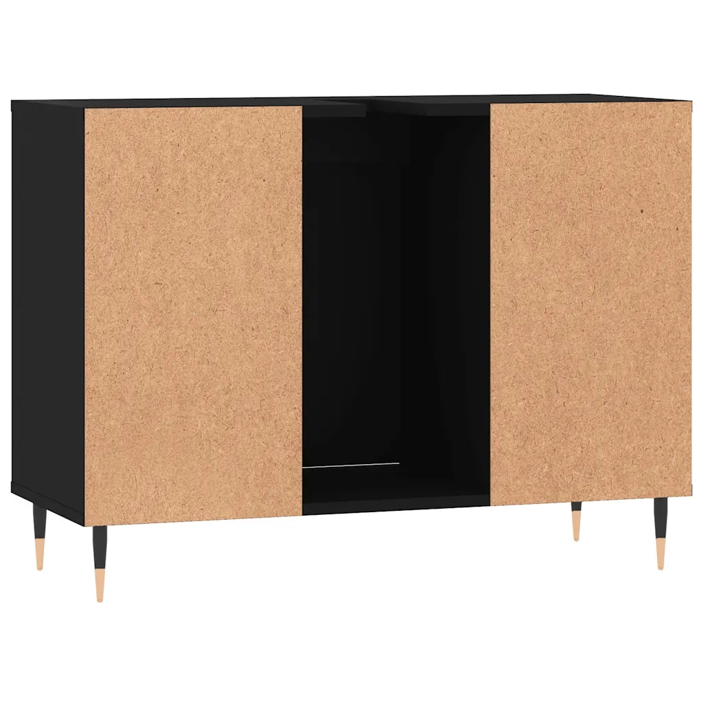 Mobiletto da bagno con anta vano contenitore 80 x 33 x 60 cm legno composito nero 02_0049050