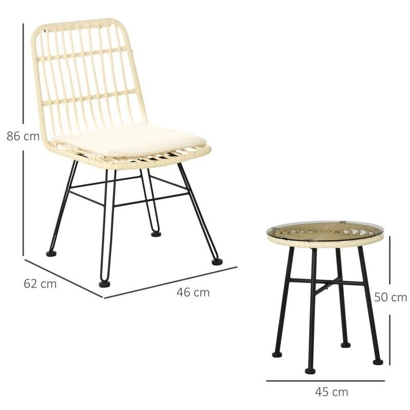 SET DA GIARDINO CON TAVOLINO E DUE SEDIE IN RATTAN COLORE CREMA