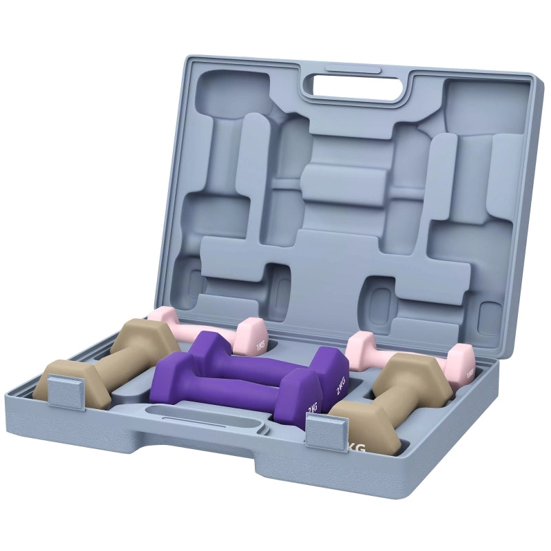 Set di manubri in acciaio 6 pezzi con custodia, colore rosa, per allenamento domestico