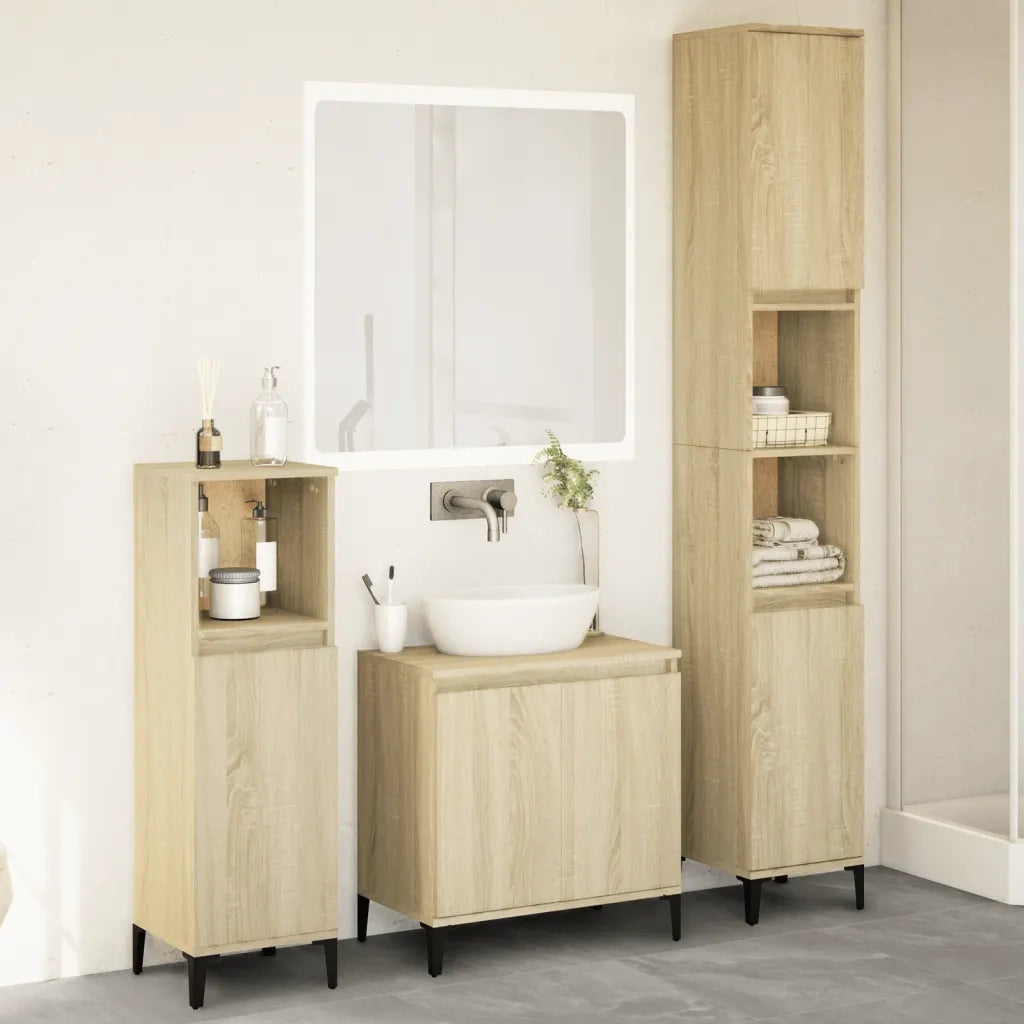 Set Mobili da Bagno 3 pz Rovere Sonoma in Legno Multistrato 3282655