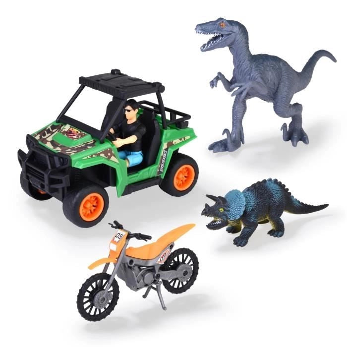 Scatola cacciatore di dinosauri - Dickie - 1 figura articolata e 2 dinosauri inclusi