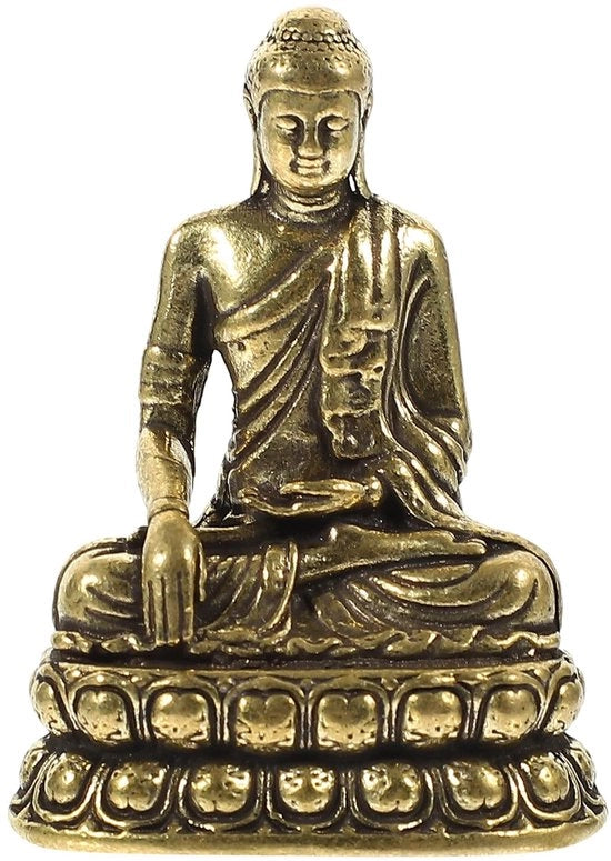 Buddha in Miniatura - Figurine in Ottone - Decorazione per Ufficio - Tavolo - Giardino Zen - Dimensioni Compresse - Figurina