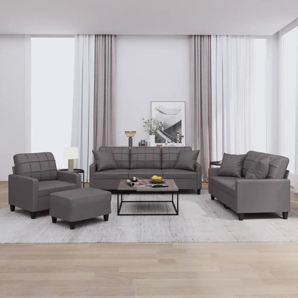 Set di Divani 4 pz con Cuscini Grigio in Similpellecod mxl 131019