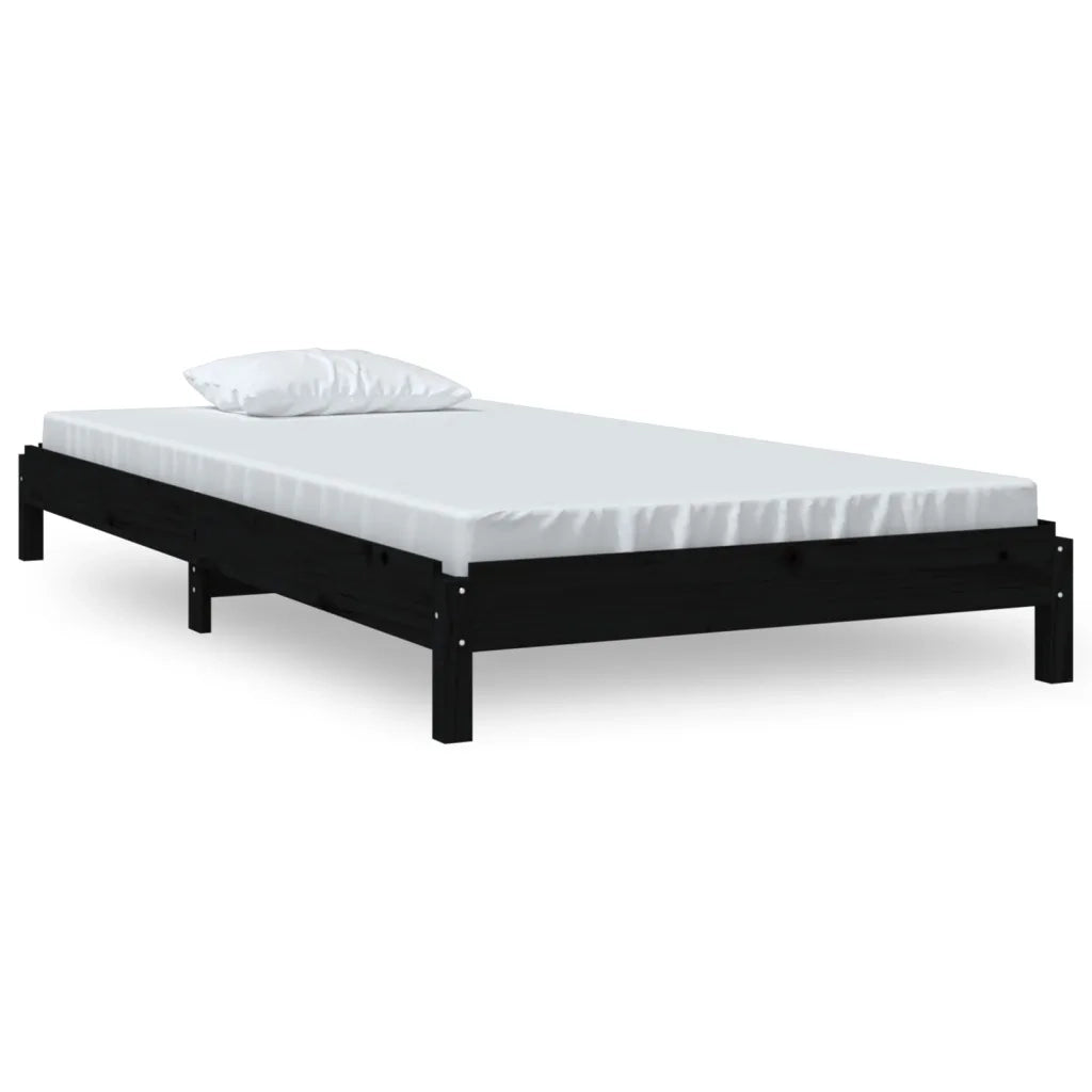 Letto singolo | Letto per adulti | Letto Impilabile Nero 75x190 cm in Legno Massello di Pino