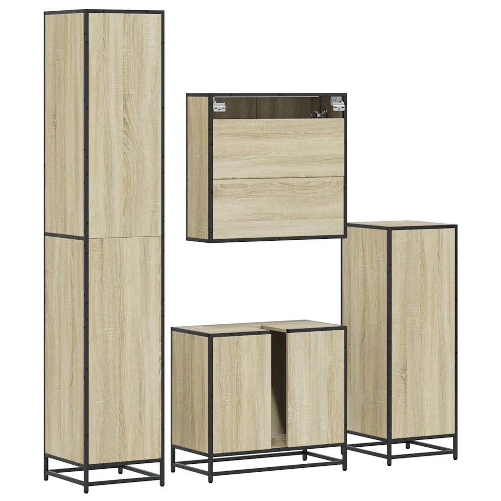 Set Mobili da Bagno 4 pz Rovere Sonoma in Legno Multistrato 3301196