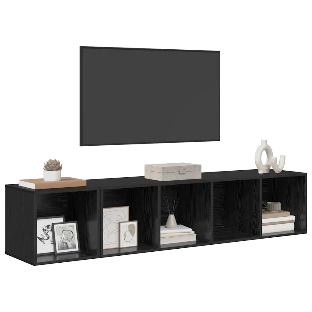 Set di mobili TV 2 pz-Set di 2 Credenza per TV Rovere Nero Legno multistrato