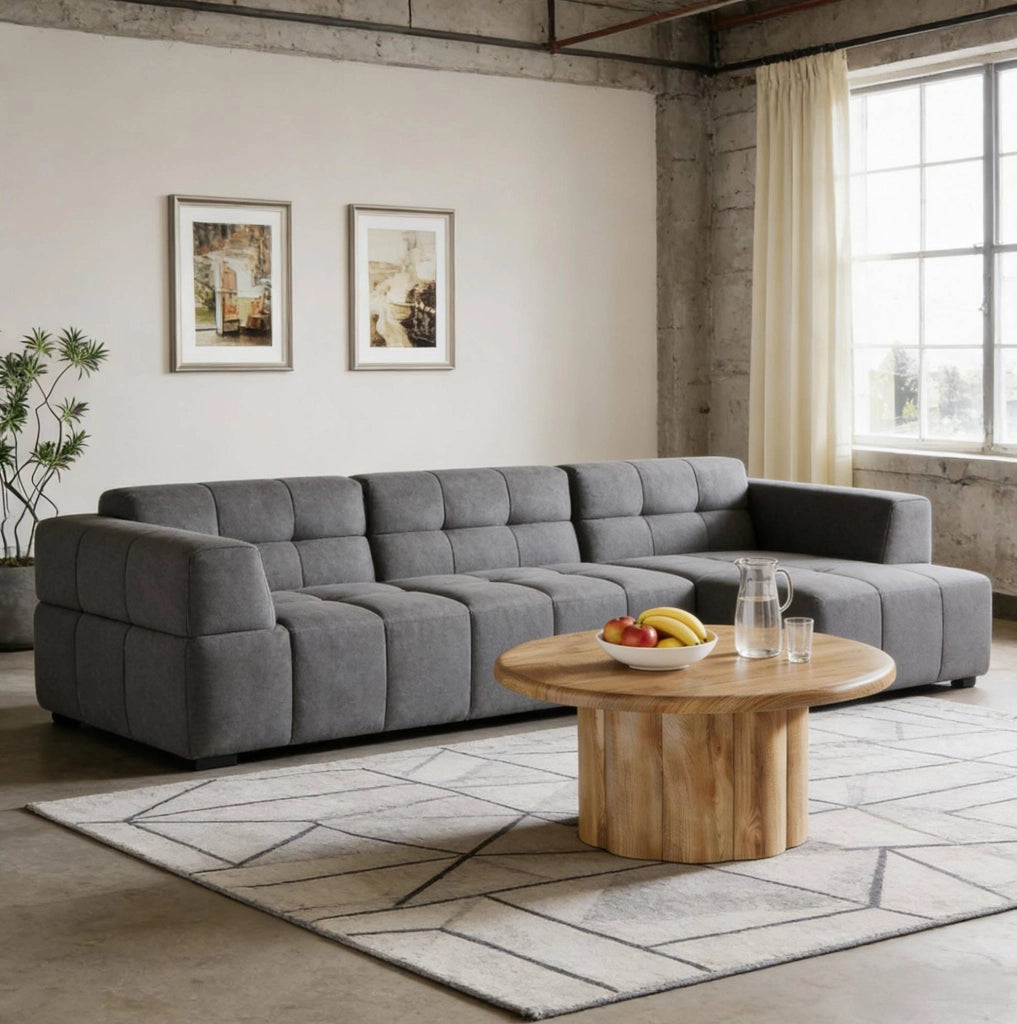 Tavolino da caffè rotondo ? 80 cm in MDF marrone con base scanalata