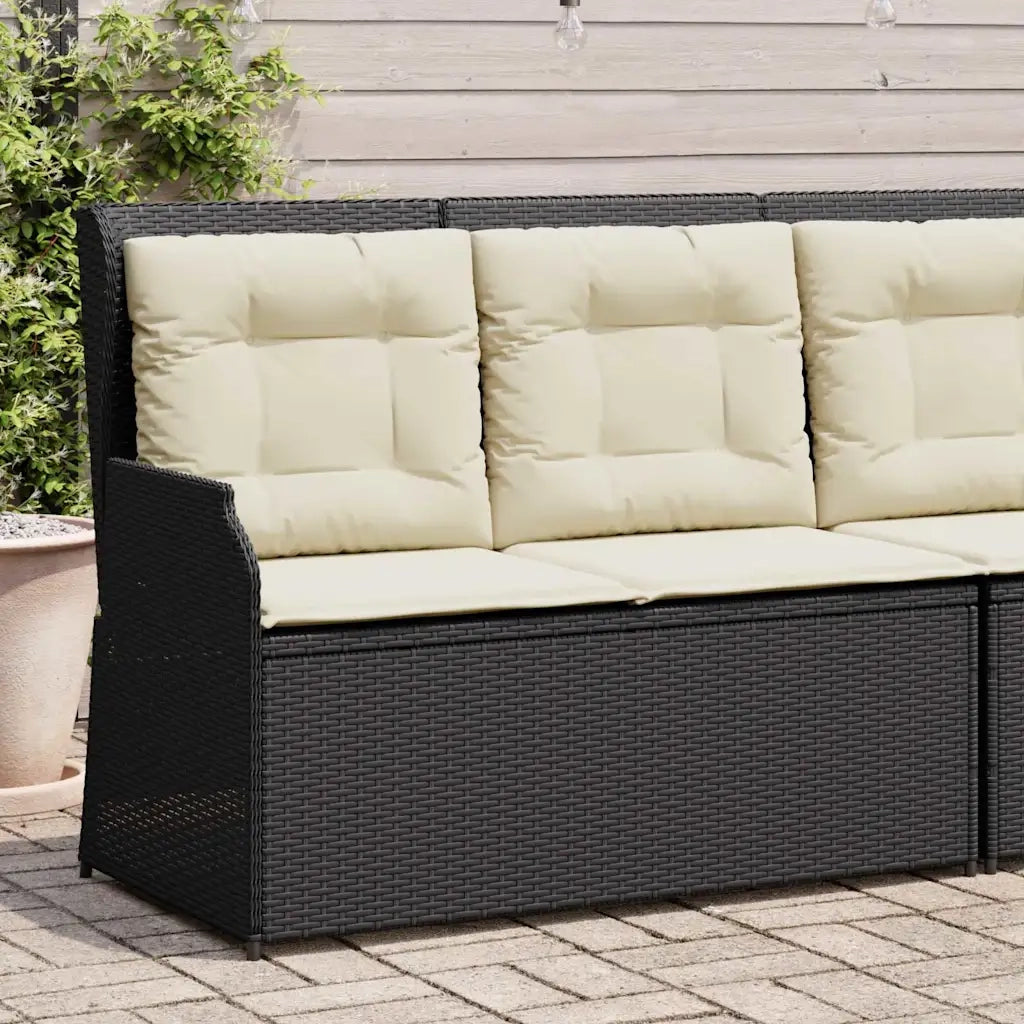 Panchina Reclinabile da Giardino | Panca da Giardino con Cuscini Nera in Polyrattan