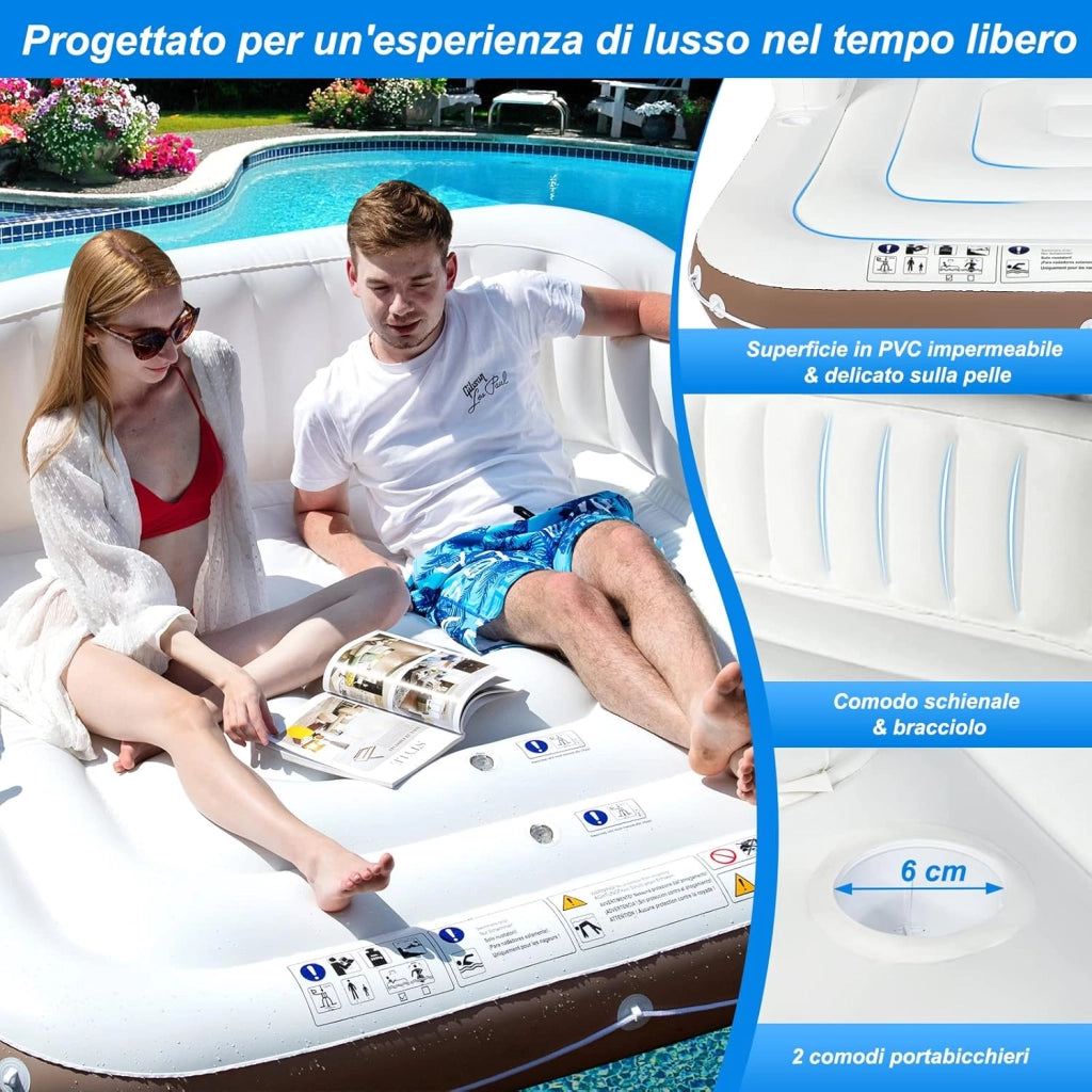 Letto Galleggiante Gonfiabile, Letto Galleggiante Mare con Tettuccio Retrattile e Rimovibile, 2 Porta Bicchieri, per Interna ed Esterna, UPF50+, Portata 200 kg