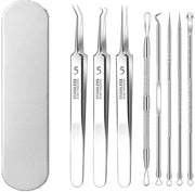 Set di Estrattori di Comedoni Professionale - 8 Pezzi - Estrattore di Acne e Blackhead con Manico in Acciaio Inossidabile