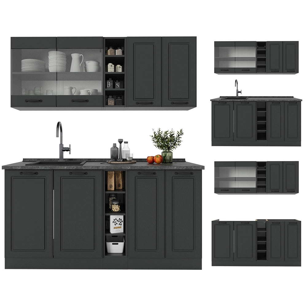 Vicco Cucina completa Casa di campagna antracite/antracite 160 cm senza piano di lavoro