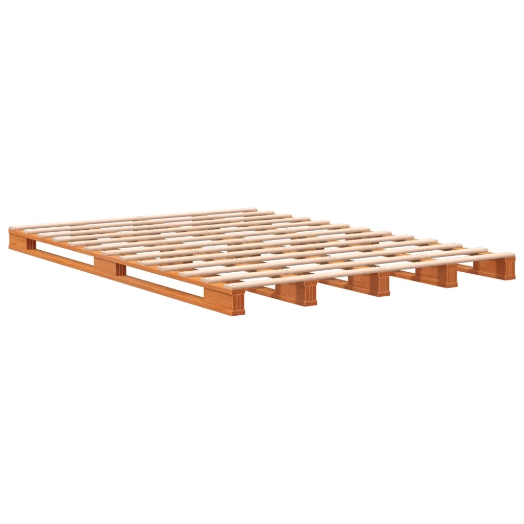 Letto Pallet Marrone Cera 140x200 cm in Legno Massello di Pino 844455