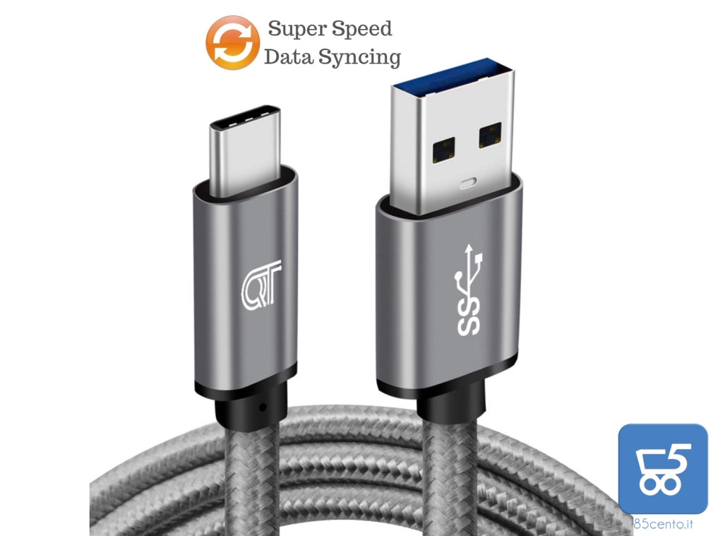 Cavi USB Tipo C a USB 3 Ricarica Rapida Data Sync in Nylon Intrecciato per Android (1 metro Bianco + 2 metri Grigio)