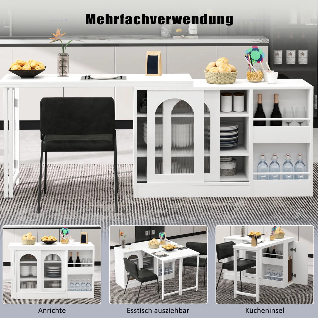 Tavolo da pranzo - bar moderno - estraibile - girevole 360° - con vano - ante in vetro - bianco